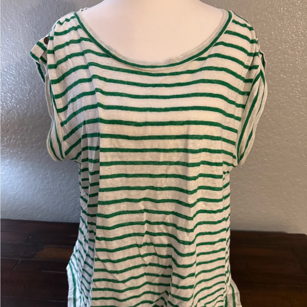 Charter Club Green and White Striped Short Sleeve Tee